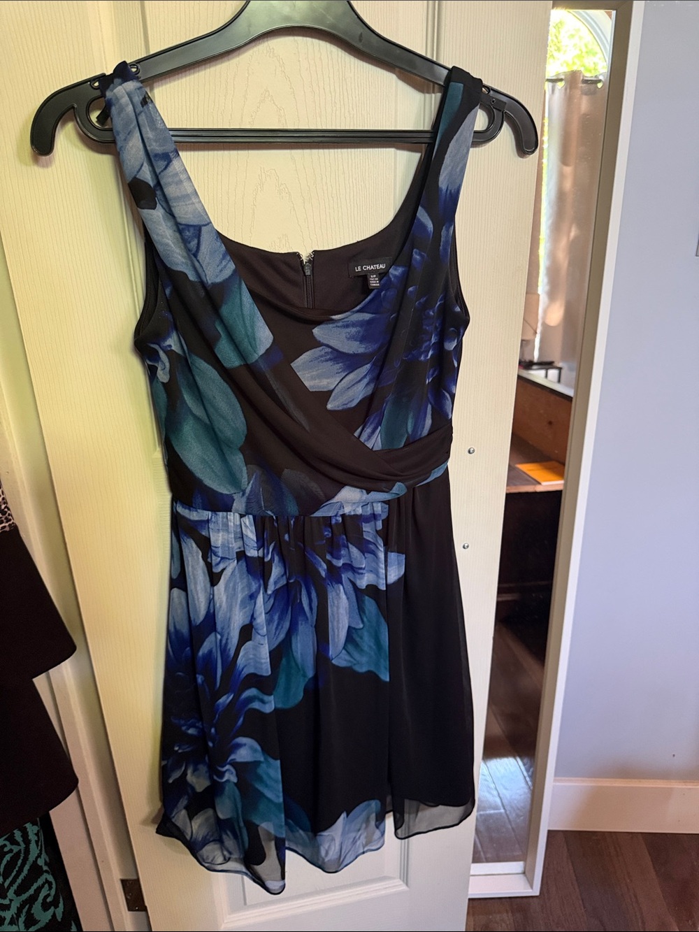 le chateau Black Dress with Blue Floral Print